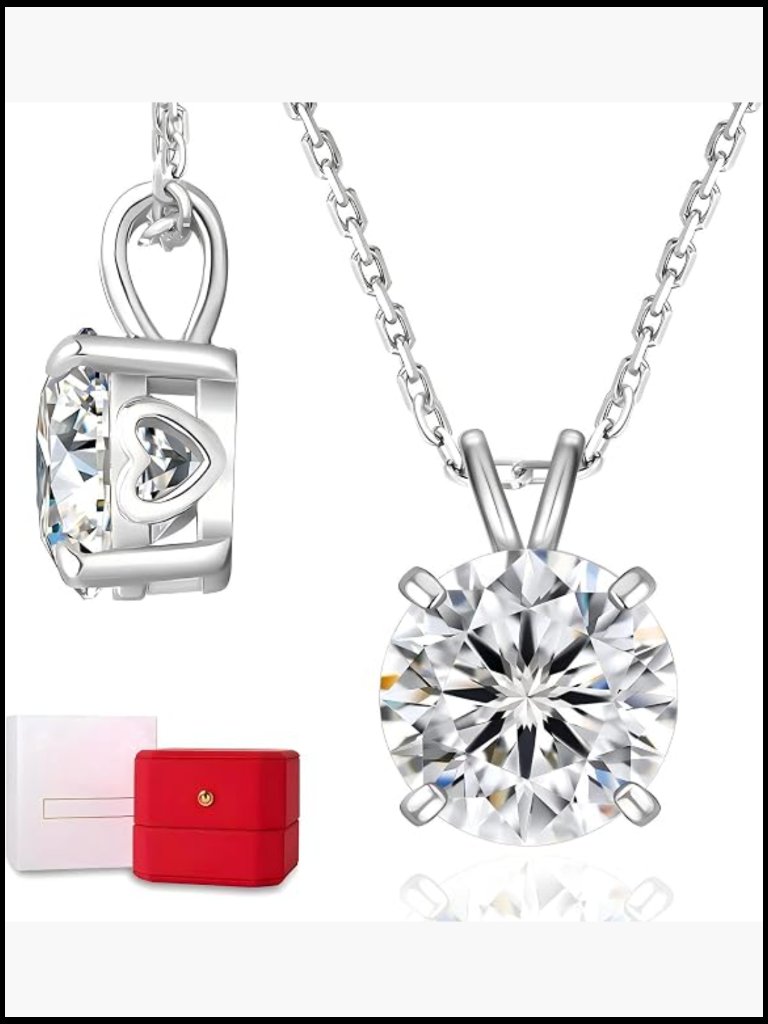 Moissanite Solitaire Pendant Necklace Sterling Silver 4-Prong Gra Certified Gift